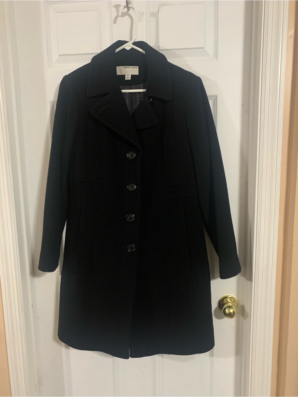 Anne Klein Black Tailored Single-Breasted Pea Coat